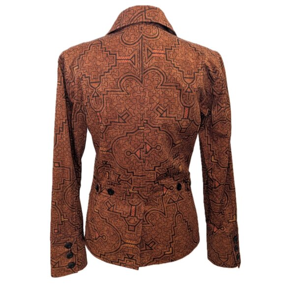 Peruvian Connection | Art-to-Wear Tribal Blazer Jacket Rust Orange Brown | Small - Picture 4 of 16